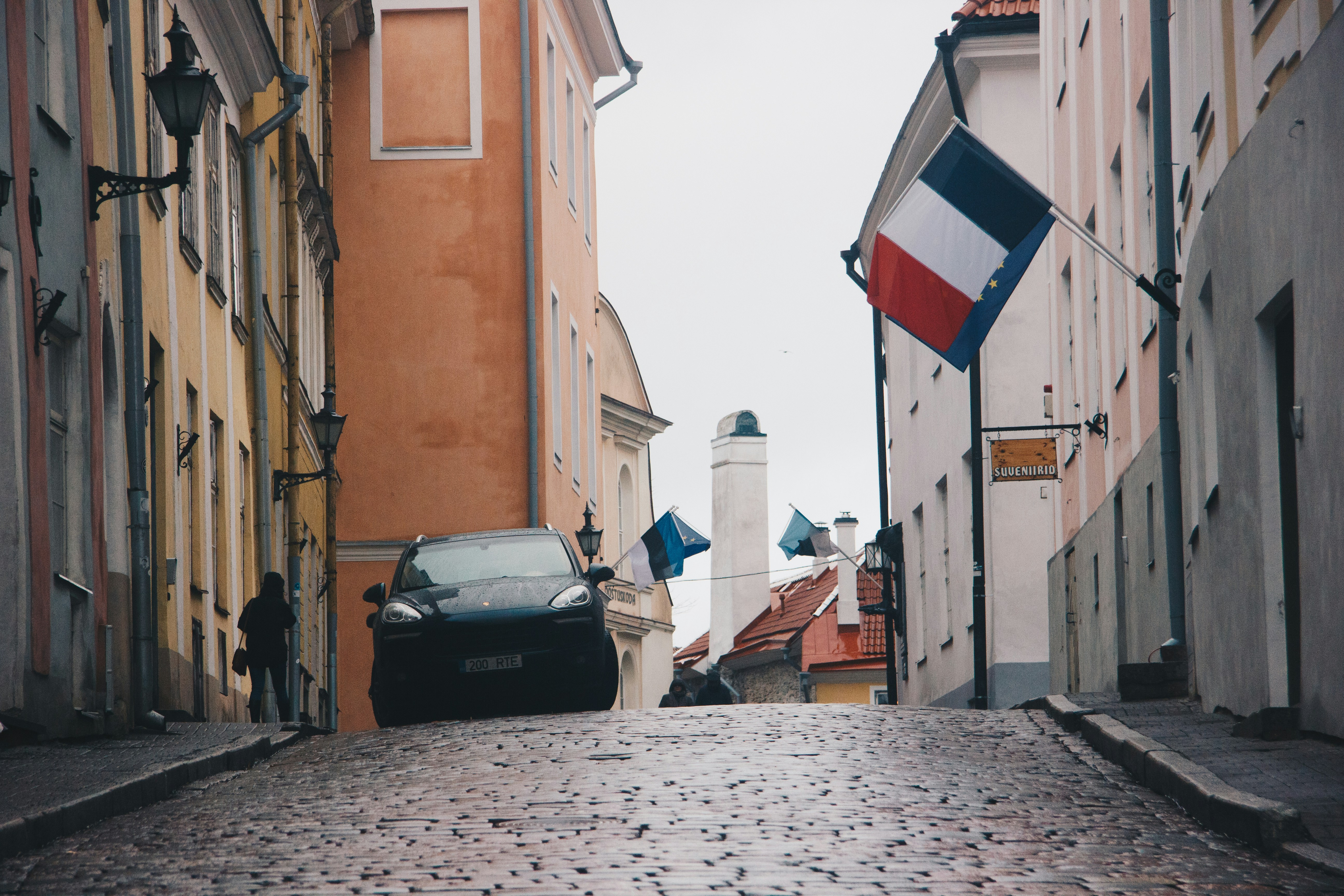 Car on the street in Tallinn, Estonia